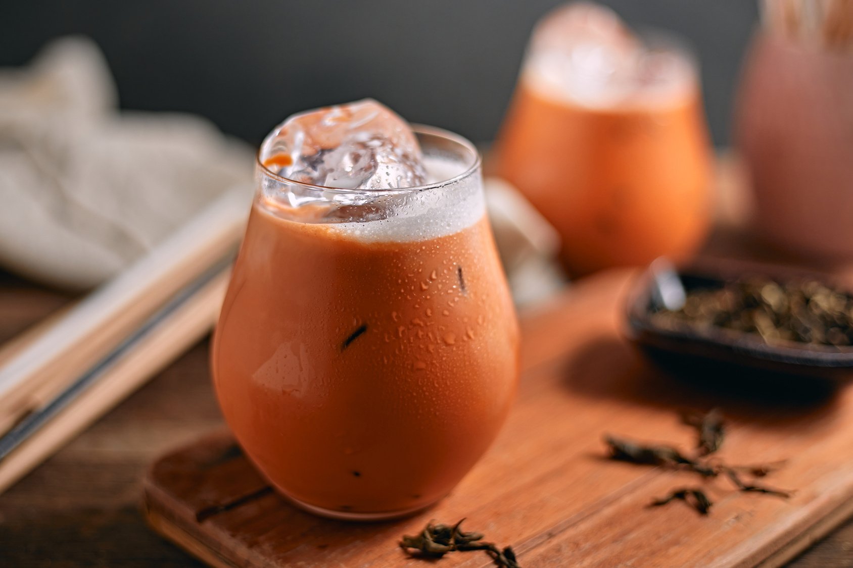 Iced thai milk tea in glass